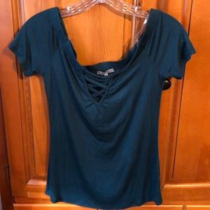 Teal green off shoulder top